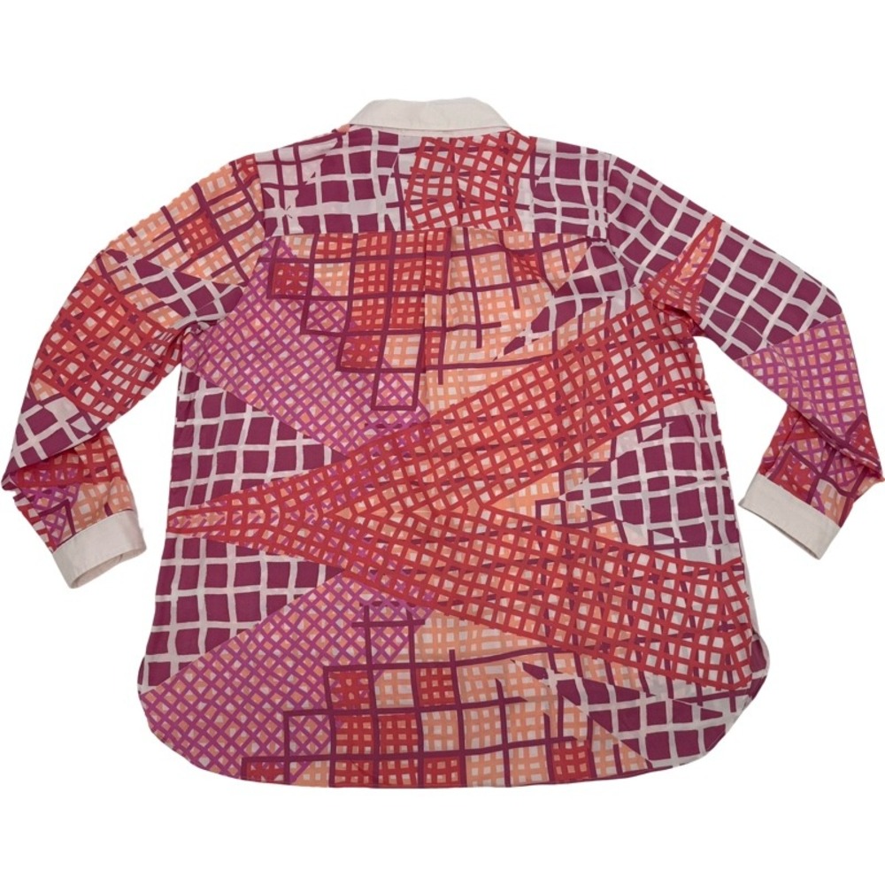 BOB MACKIE 1X Blouse Pink Orange Geometric Wearable Art Tunic Top Patchwork - Picture 2 of 12